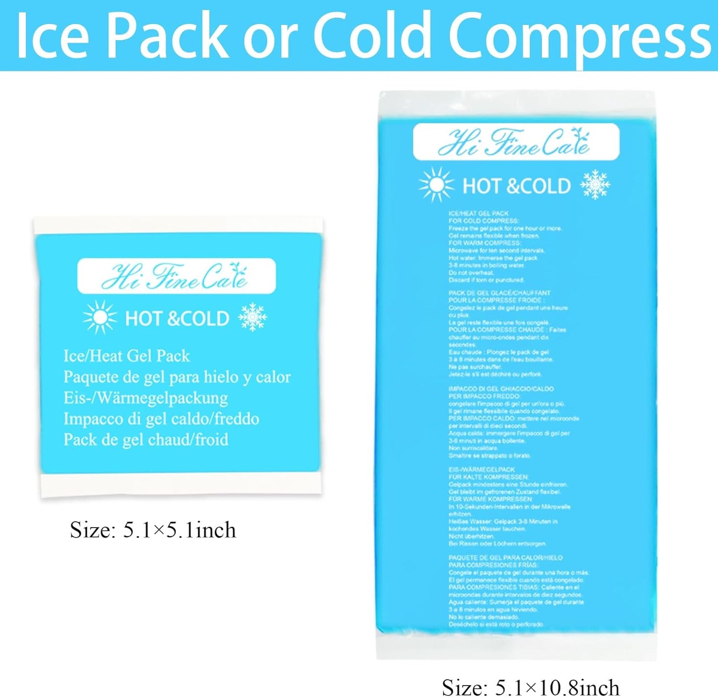 Gel Ice Packs, Cold Packs for Injury Recovery, Cold Compress for Pain Relief, Hot Cold Pack Relieves Inflammation, Arthritis for Headache, Ankle, Neck (Blue (2 Pack), 10×5 inch (28×13cm))