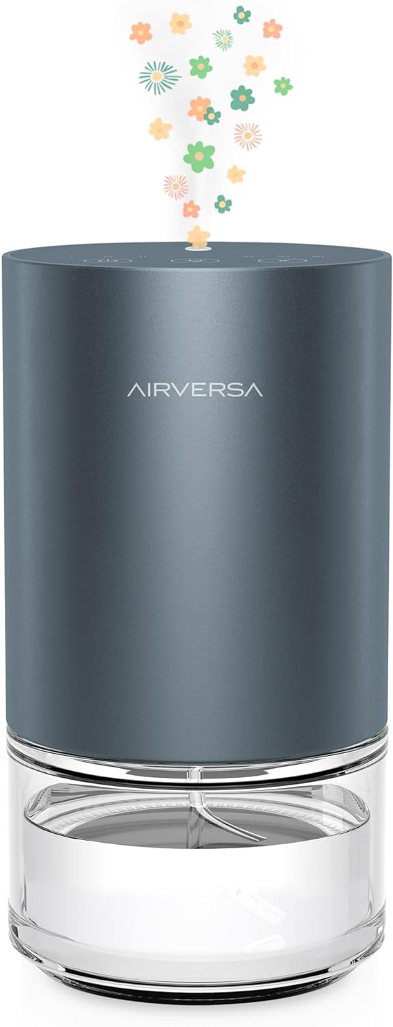 Airversa Essential Oil Diffuser Waterless Aromatherapy Diffusers for Home Large Room, Bedroom, Car, Office, Desk, Battery Operated, Small Diffuser for Pure Scent, 100mL Capacity, AN9 (Grey)