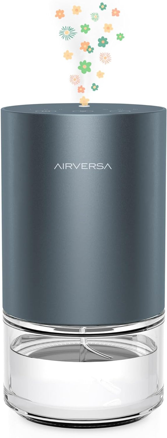 Airversa Essential Oil Diffuser Waterless Aromatherapy Diffusers for Home Large Room, Bedroom, Car, Office, Desk, Battery Operated, Small Diffuser for Pure Scent, 100mL Capacity, AN9 (Grey)