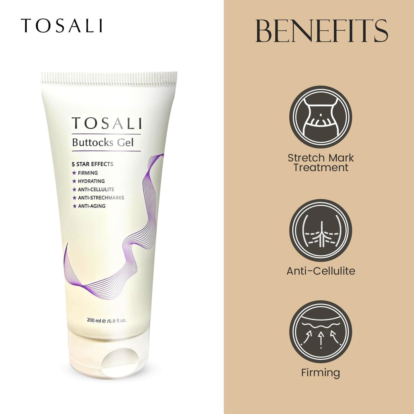 Buttocks Firming Gel 6.8 fl oz - Stretch Marks Removal, Anti Aging & Anti Cellulite Gel with Caffeine, Aloe Vera & Essential Oils, Instant Hydration Skin Care Formula, Tightening & Skin Firming