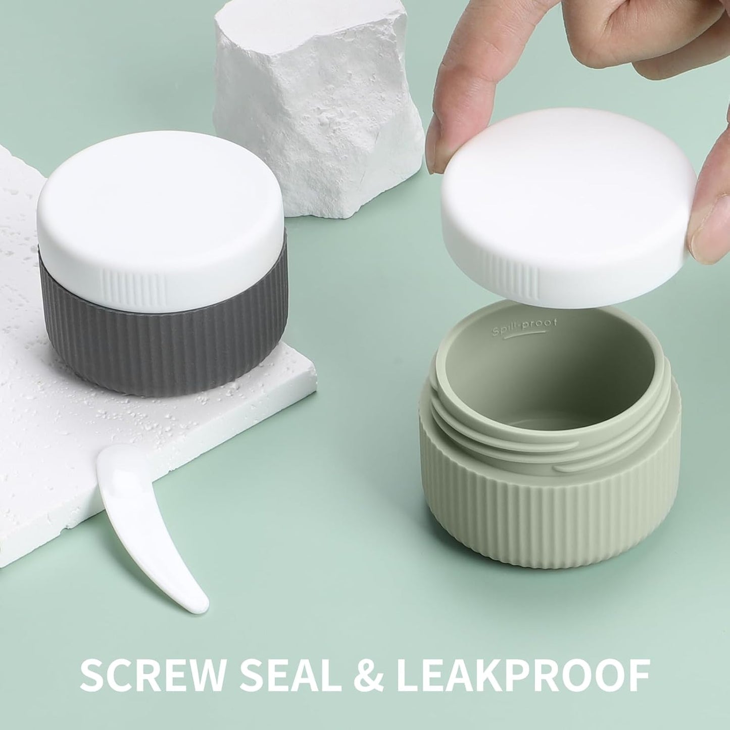 ME.FAN Travel Containers for Toiletries, TSA Approved 1.5 oz Silicone Cream Jars, Leak-proof Journey Containers, Trip Accessories with Lid for Cosmetic Face Hand 4 Pack White Lid - Desert Sage