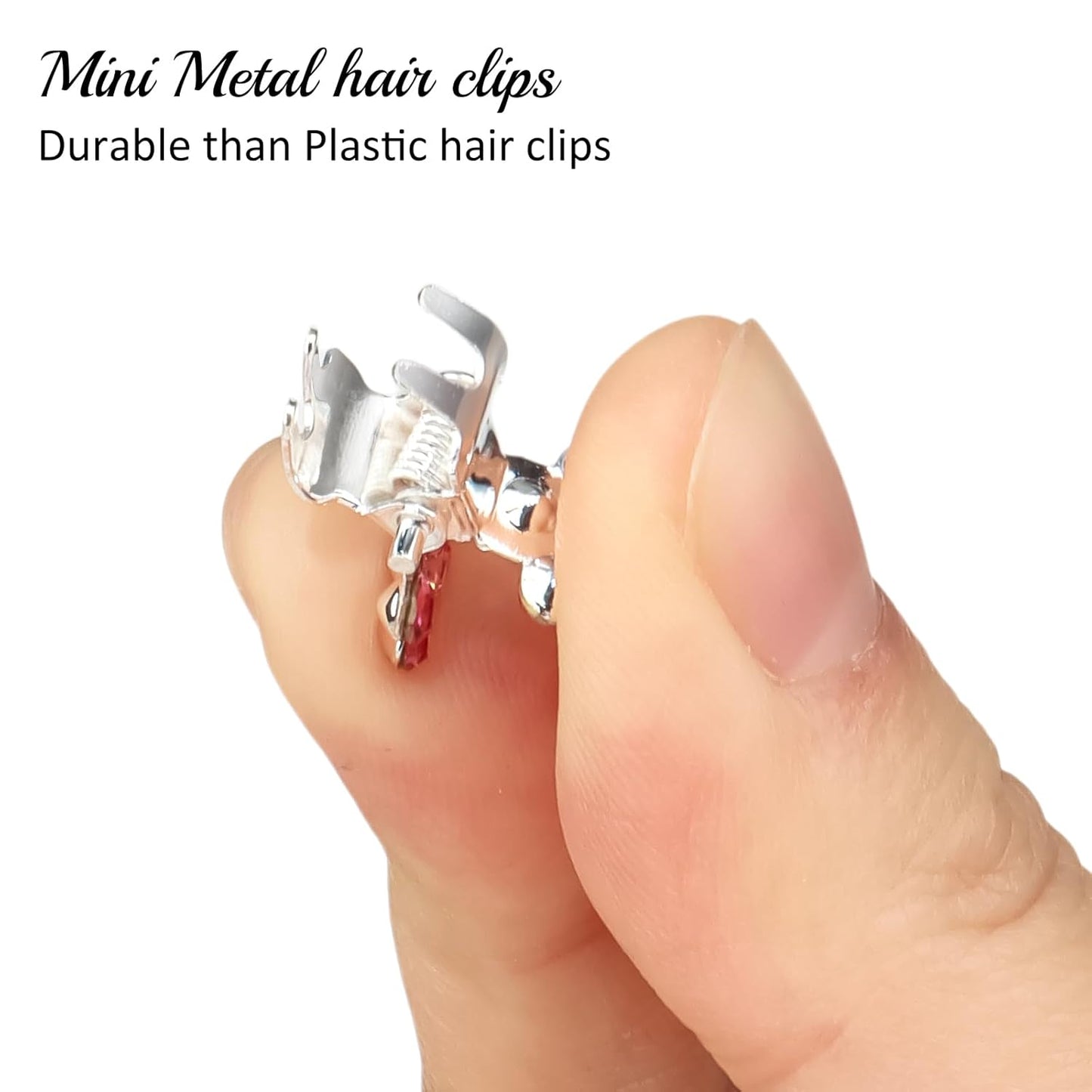 65PCS Mini Pink Flower Hair Clips with Rhinestone Mini Glitter Teeth Rhinestone Flower Hair Accessories - No-Slip Grip Metal Jaw Clamps for Girls Women (Silver-Pink Crystal)