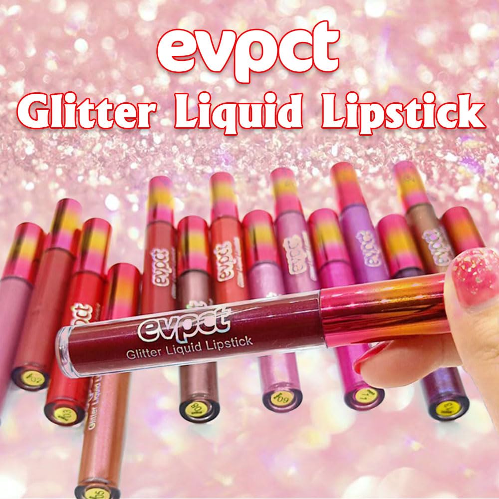 evpct 1Pcs Wine Red Matte to Glitter Liquid Lipstick Lip Set Kit, Long Lasting Matte Diamond Glitter Lipstick Waterproof, Colorful Sparkly Glossy Metallic Shimmer Sparkle Lip Gloss for Women 06#