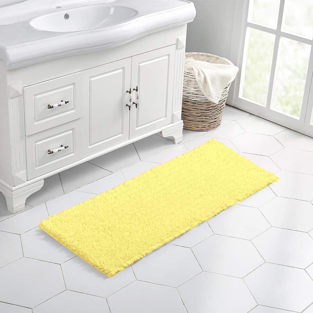 Walensee Large Bathroom Rug Non Slip Bath Mat (24x60 Inch Yellow) Water Absorbent Super Soft Shaggy Chenille Machine Washable Dry Extra Thick Perfect Absorbant Best Plush Carpet for Shower Floor