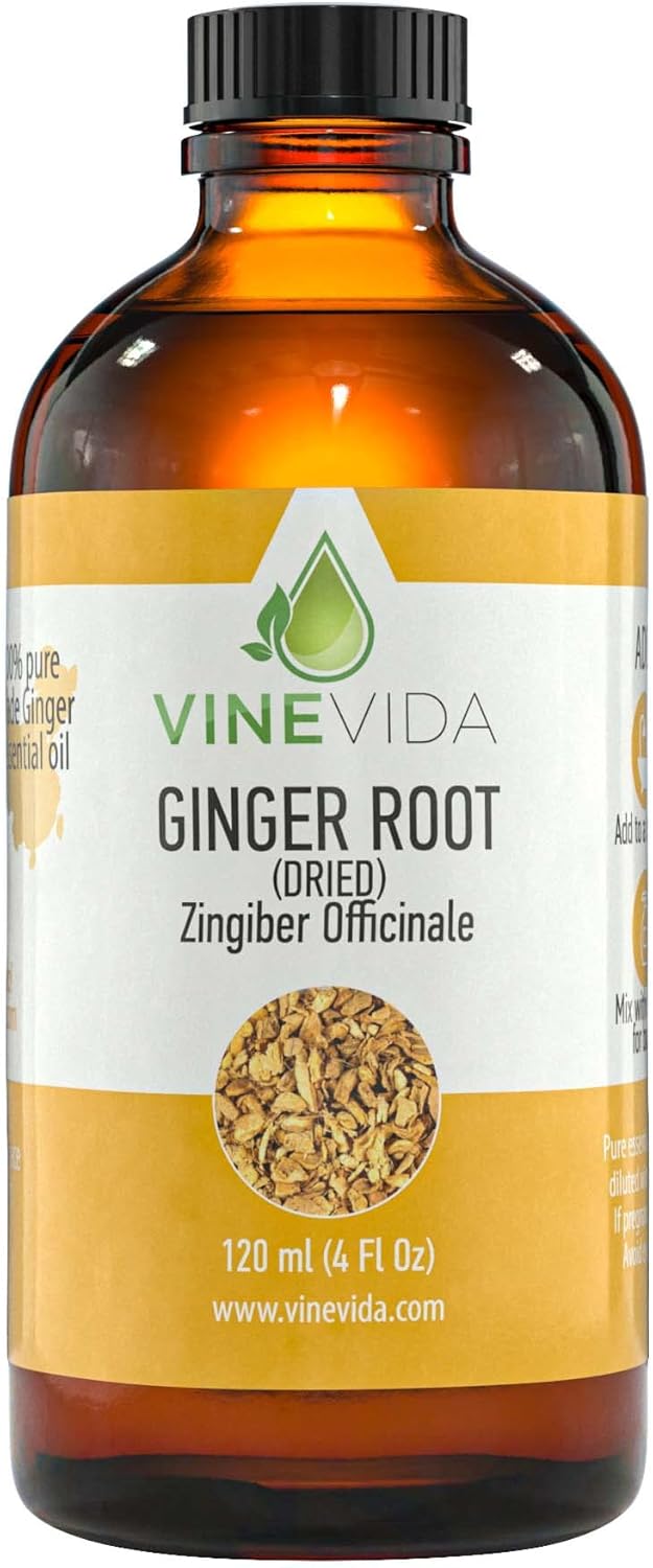 VINEVIDA Dried Ginger Root Essential Oil 4 oz - Undiluted Ginger Root Oil 4 oz - Ginger Root Candle Oil Scent - DIY Candle Scents for Candlemaking - Bulk Essential Oil for Soap Making Safe for Skin