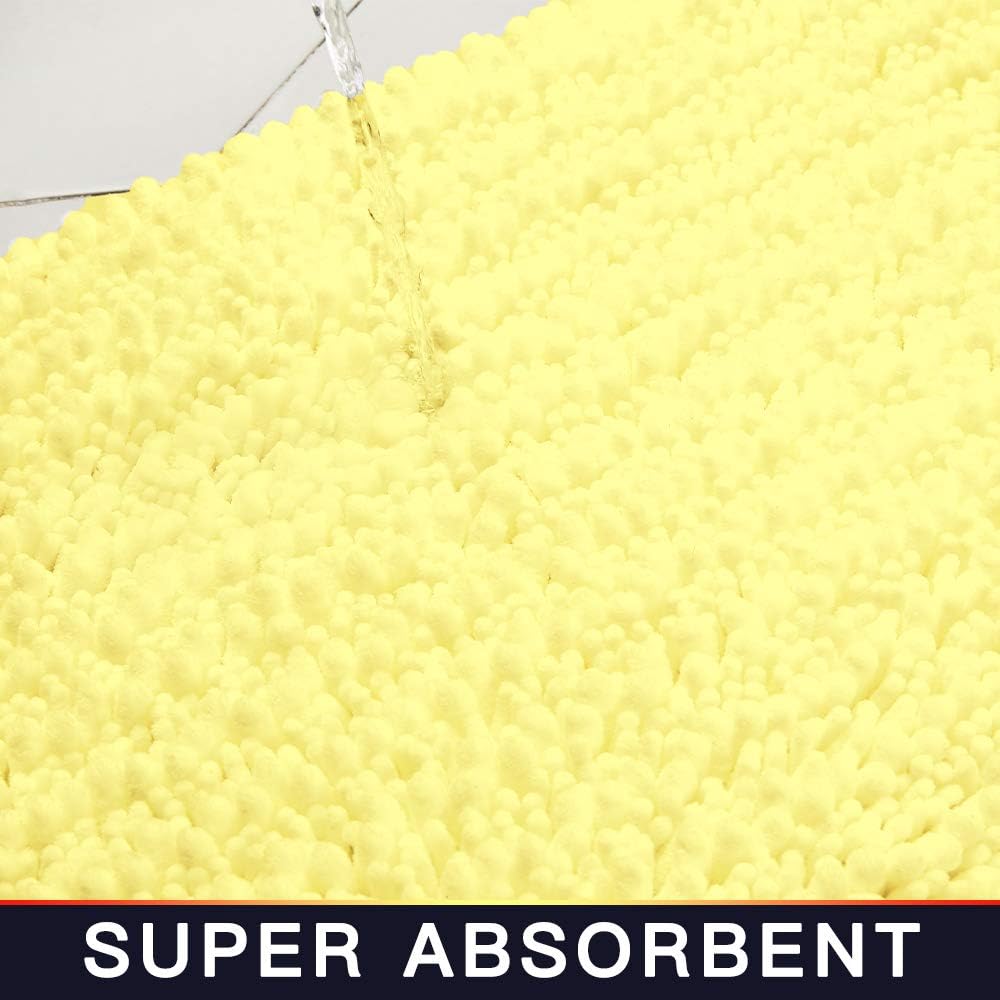 Walensee Large Bathroom Rug Non Slip Bath Mat (24x60 Inch Yellow) Water Absorbent Super Soft Shaggy Chenille Machine Washable Dry Extra Thick Perfect Absorbant Best Plush Carpet for Shower Floor