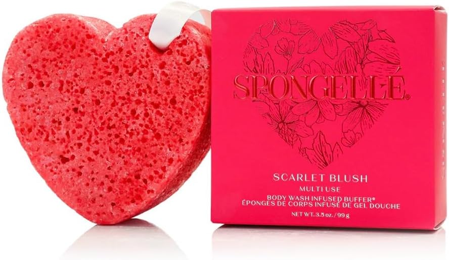 Spongellé Scarlet Blush Heart Buffer – All-in-One Exfoliating Sponge & Body Wash for Valentine's & Mother's Day Gifts