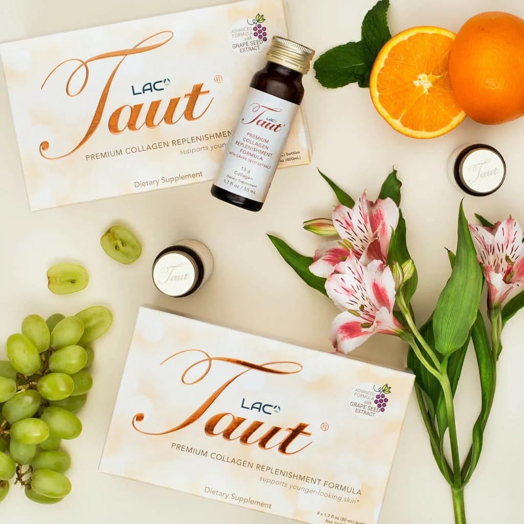 TAUT Liquid Collagen for Women – 13,000mg Marine Collagen Drink with Hyaluronic Acid, Grape Seed & Elastin – Visible Skin, Hair & Joint Support – 2 Box (8 Bottles Each)