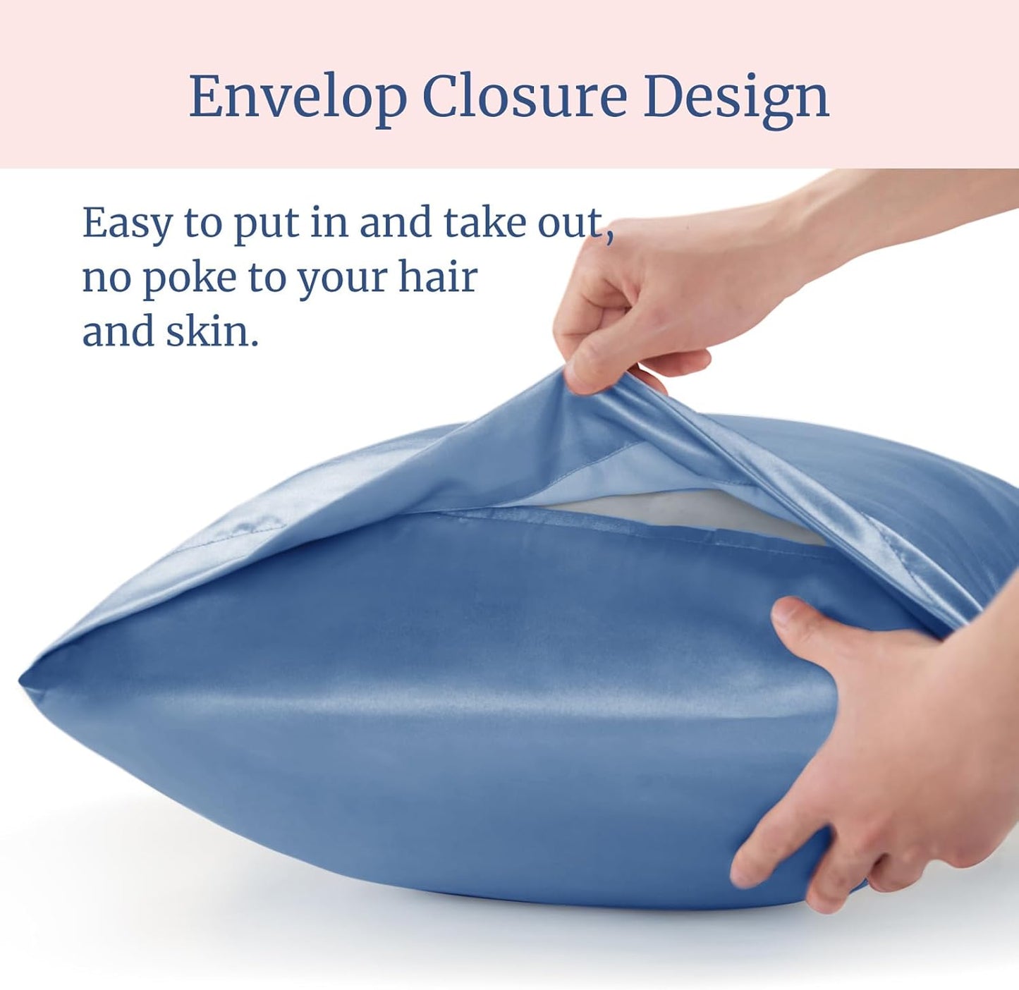 BEDELITE Satin Pillowcase for Hair and Skin, Super Soft Similar to Silk Pillow Cases 4 Pack with Envelope Closure, Cooling Pillowcases for Women Men (20"x40" King Size, Airy Blue)