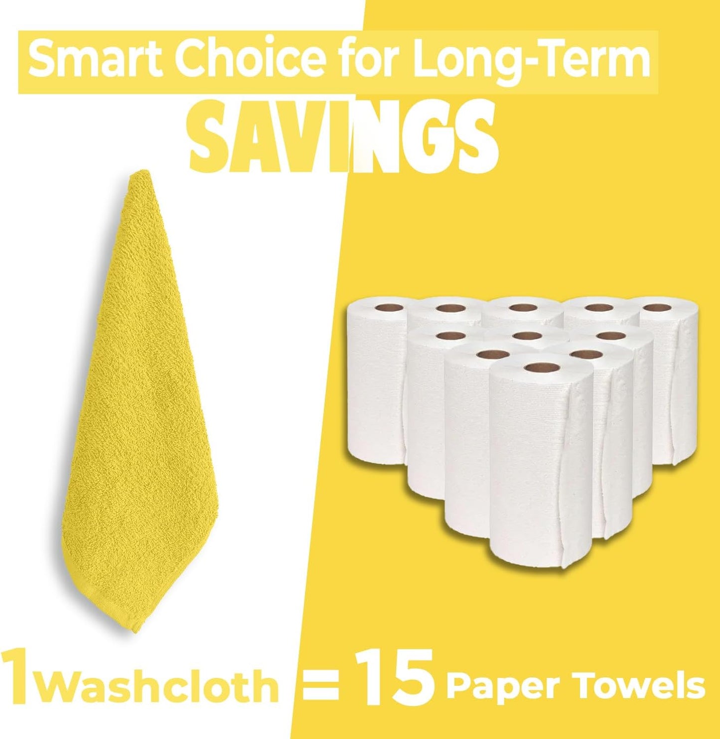 DAN RIVER 100% Cotton Wash Cloths 24 Pack [12x12] Soft & Absorbent Bath Cloths, Gym, Hotels & Spa Perfect for Everyday Use Fingertip Towels, Yellow