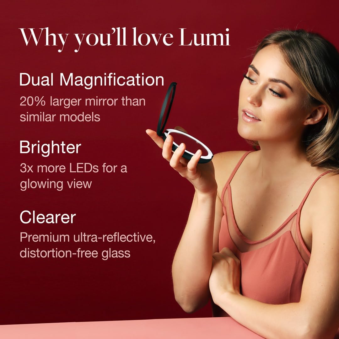 Fancii LED Lighted Travel Makeup Mirror, 1x/10x Magnification - Daylight LED, Compact, Portable, Large 5" Wide Illuminated Folding Mirror - Lumi (Rose Gold)