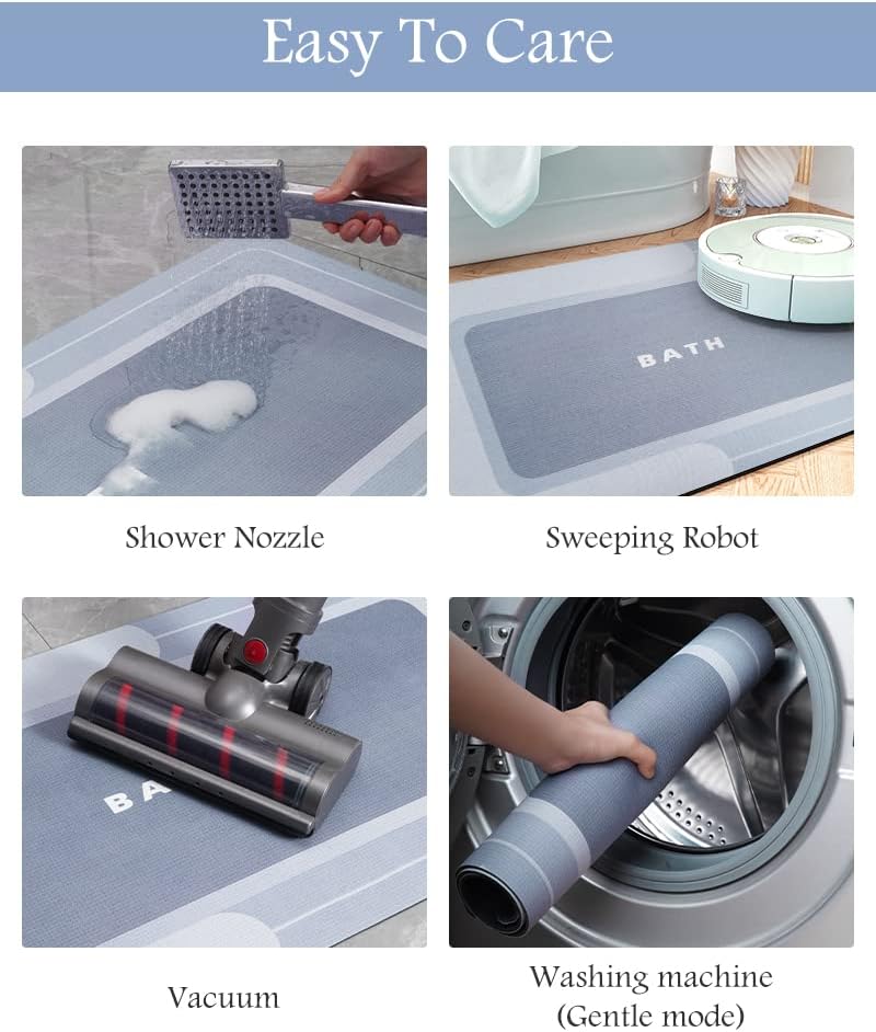 MontVoo-Bath Mat-Bathroom Mat Rug Non Slip Super Absorbent Stain Resistant Quick Dry Thin Bathroom Rug-Bath Mats for Bathroom Floor Bathtub Vanity-Bathmat Bath Rug Easy Care 17"x35" Blue