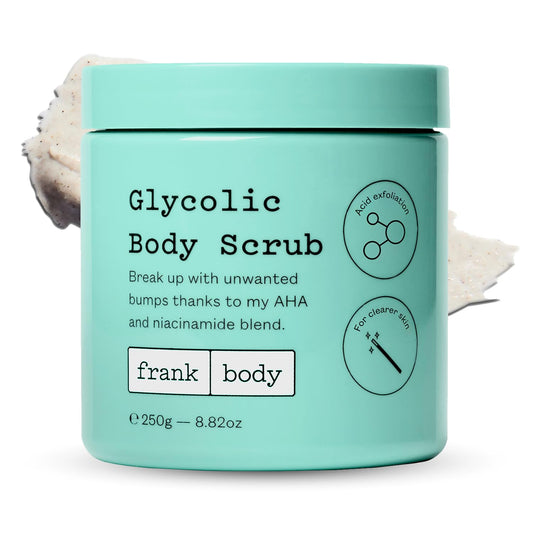 frank body Glycolic Acid Body Scrub | Fights KP & Breakouts, Spots & Tighten Pores | Reduces Acne with Niacinamide & Soothes with Witch Hazel | Glycolic Acid & Pumice | 8.82 oz | Pack of 1