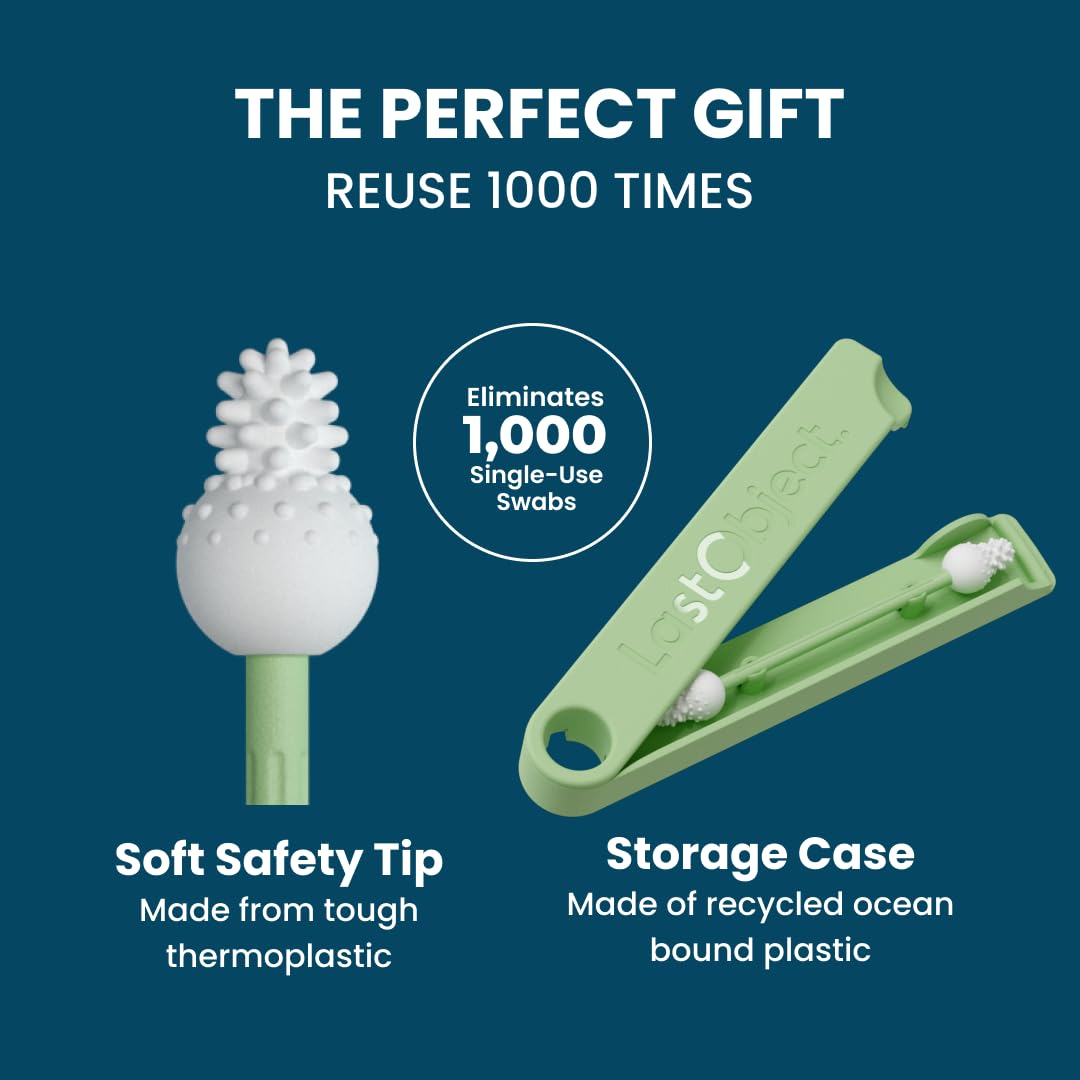 LastSwab® Reusable Cotton Safety Swabs for Baby Ear Cleaning - The Sustainable and Sanitary Alternative to Single-Use Q Tips - Easy to Clean and Zero Waste - Convenient Travel Case Holder