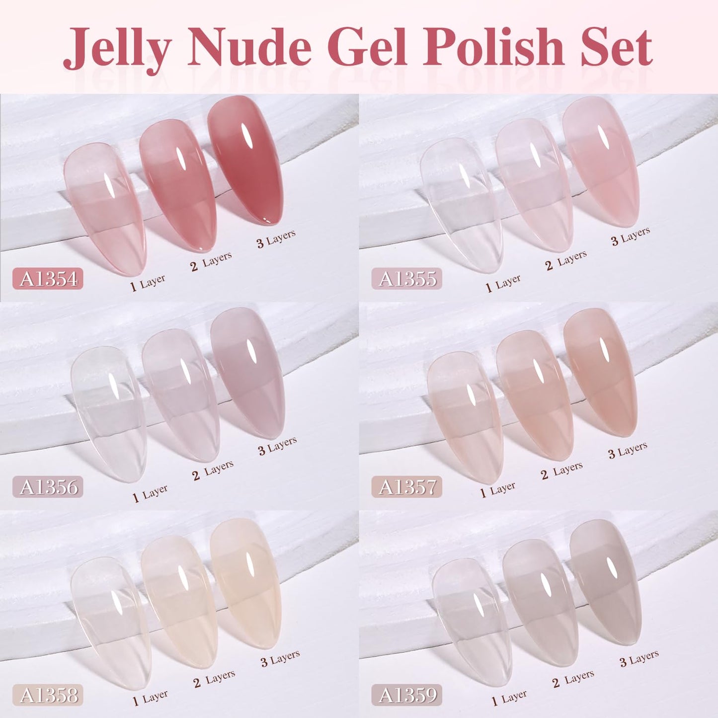 Double Rhythm Gel Nail Polish Set of 6 Colors Baby Light Pastel Milky Nail Polish Starter Kit Art DIY Salon Home (Jelly Sheer Pink Nude Orange,Kit 22)