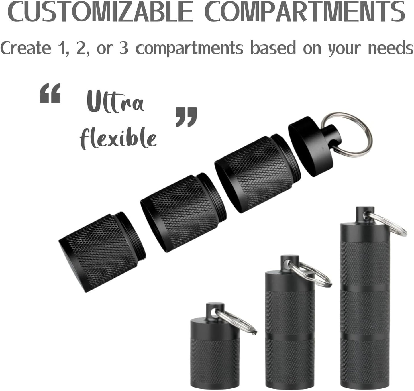 Waterproof Keychain Pill Holder - Compact, Portable, and Secure Pill Box with 3 Compartments - Pocket-Sized Pill Case and Container for Daily Medication on The Go, Black