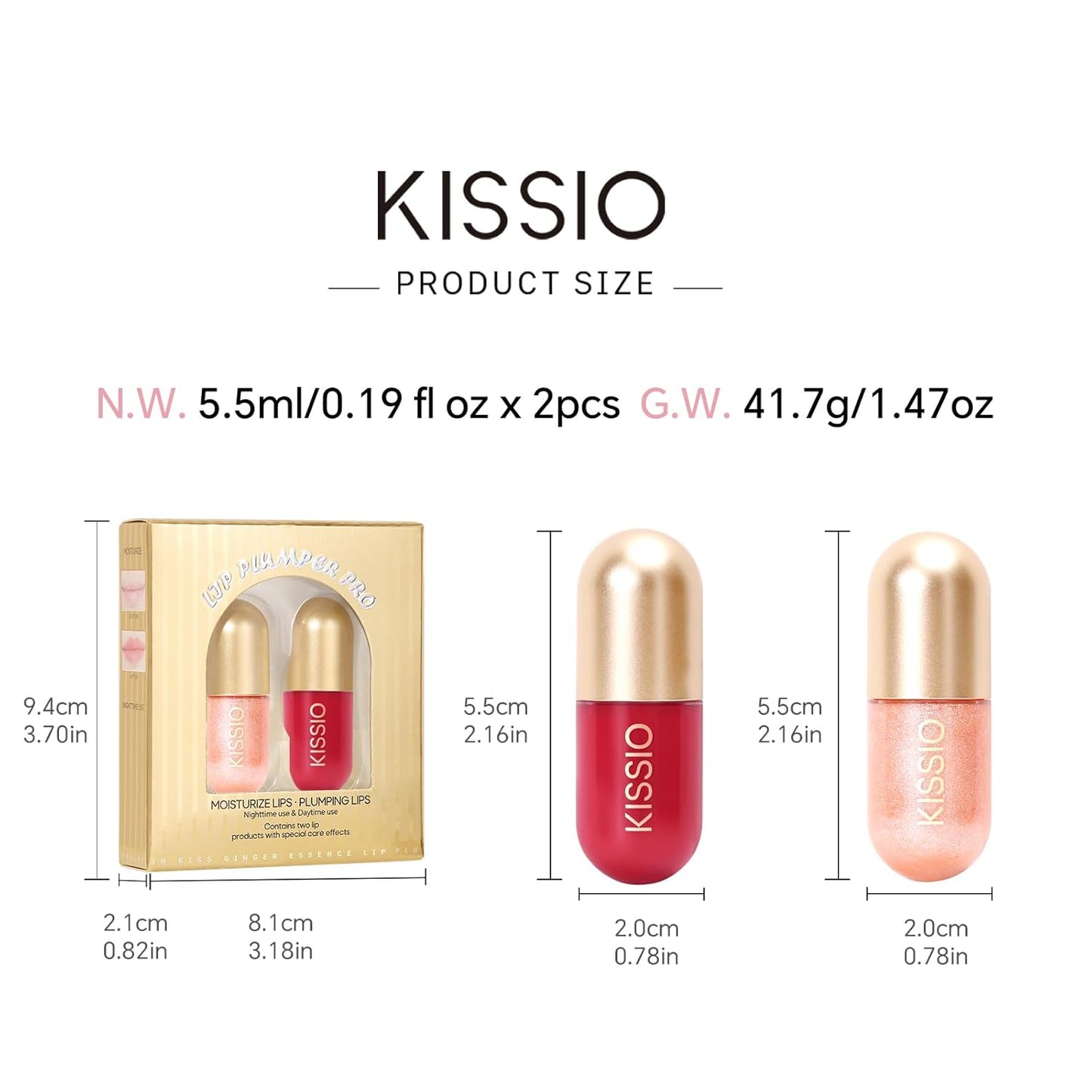 KISSIO Lip Plumper Set,Plumping,Moisturizing and Shimmer,Plumping Lip Gloss,Beauty Lips,01#Lemonade and 05#Dogwood