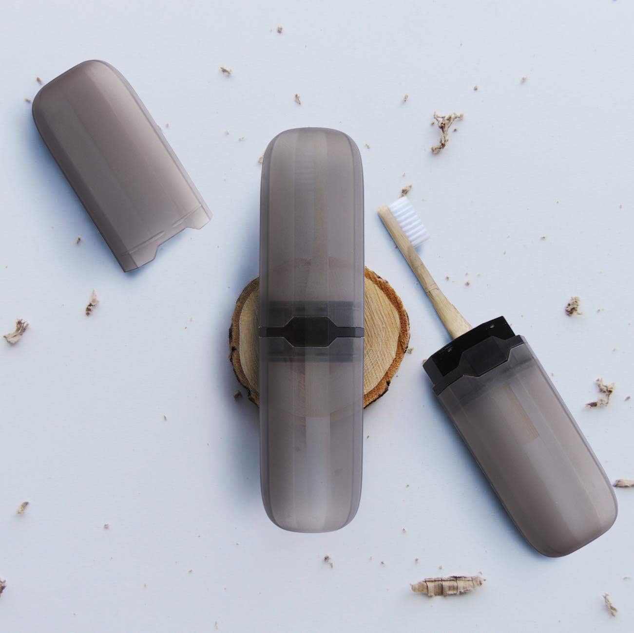 Yeeco Transparent Black Toothbrush Travel Case 2 Packs, Plastic Holder, 7.9"2.1"1.2" Portable for Traveling