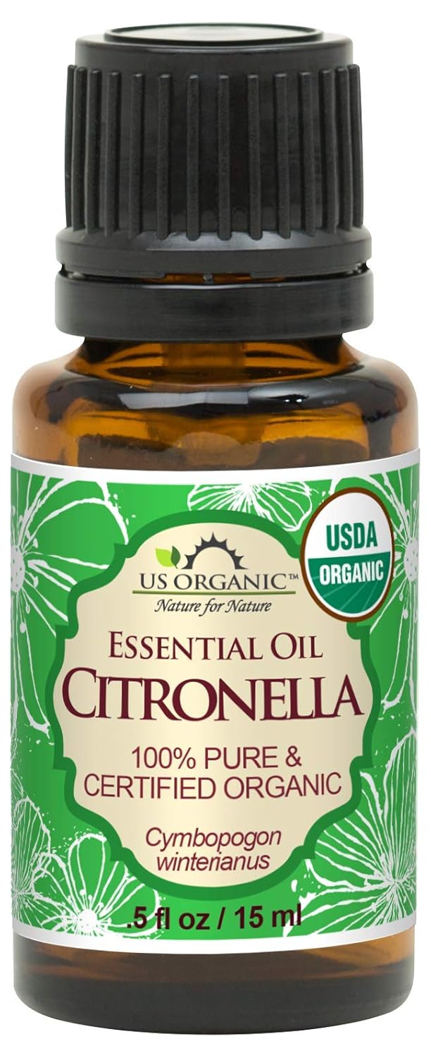 US Organic Citronella Essential Oil, USDA Certified, 100% Pure, 15 ml, Improved caps and droppers – Used for Skin Care, Many DIY Projects Like Candle Making and Much More