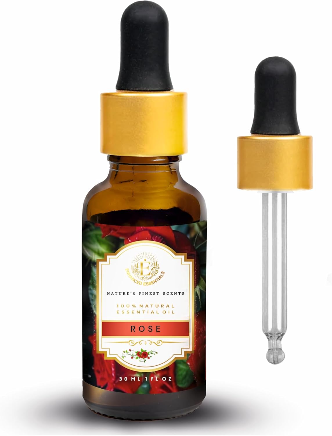 Luxurious Rose Essential Oil by Enhanced Essentials| Slow Distilled & Exotic| for Home,Diffusers,Skin & Hair Care,Aromatherapy,Bath,Perfume,Soap & Candle Making|with Glass Dropper| 1 fl oz (30 ml)