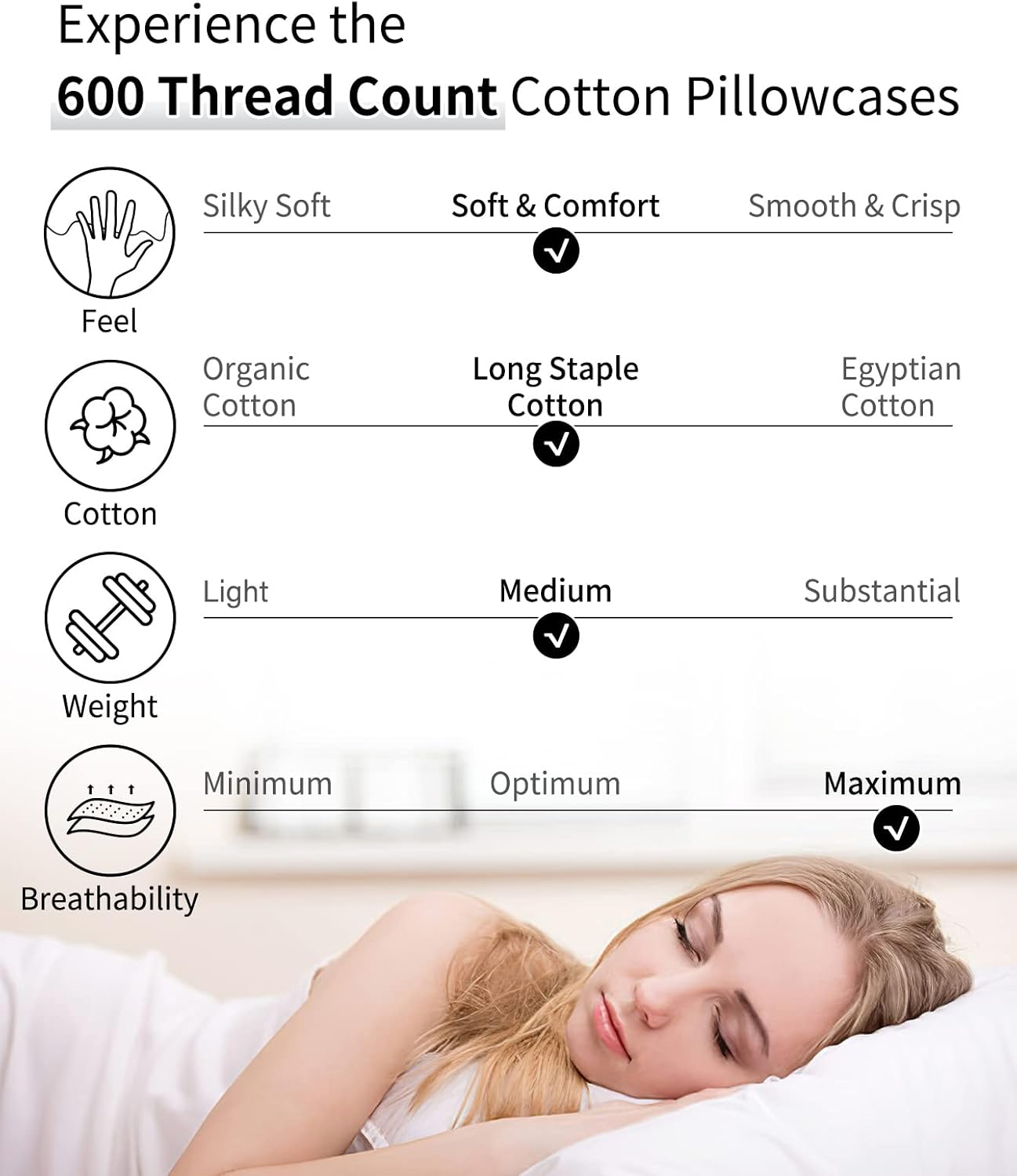 Warmstar Cotton Pillow Cases Queen Size Set of 2, 600 Thread Count Pillowcases 20x30 Inches, Soft Long Staple Cotton Pillowcases Breathable with Envelope Closure,Lavender