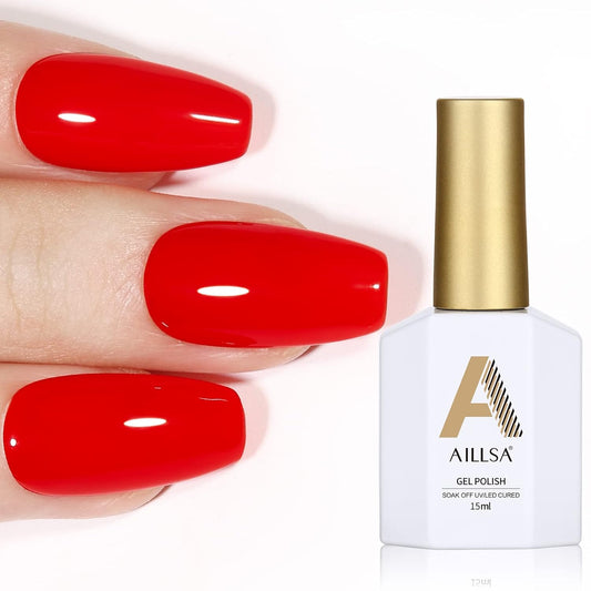 AILLSA Red Gel Nail Polish Ruby Red Gel Polish Bright Rose Color Polish Apple Candy Nails Long Lasting Soak Off U V Gels Nail Polish Nail Art Manicure Salon at Home 0.51 Fl Oz