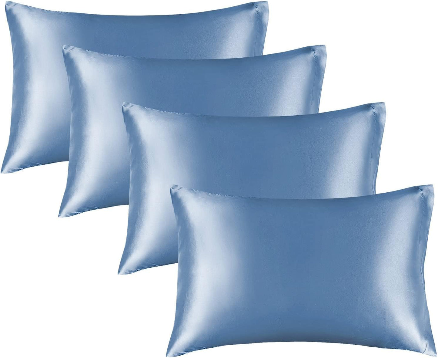 BEDELITE Satin Pillowcase for Hair and Skin, Super Soft Similar to Silk Pillow Cases 4 Pack with Envelope Closure, Cooling Pillowcases for Women Men (20"x40" King Size, Airy Blue)