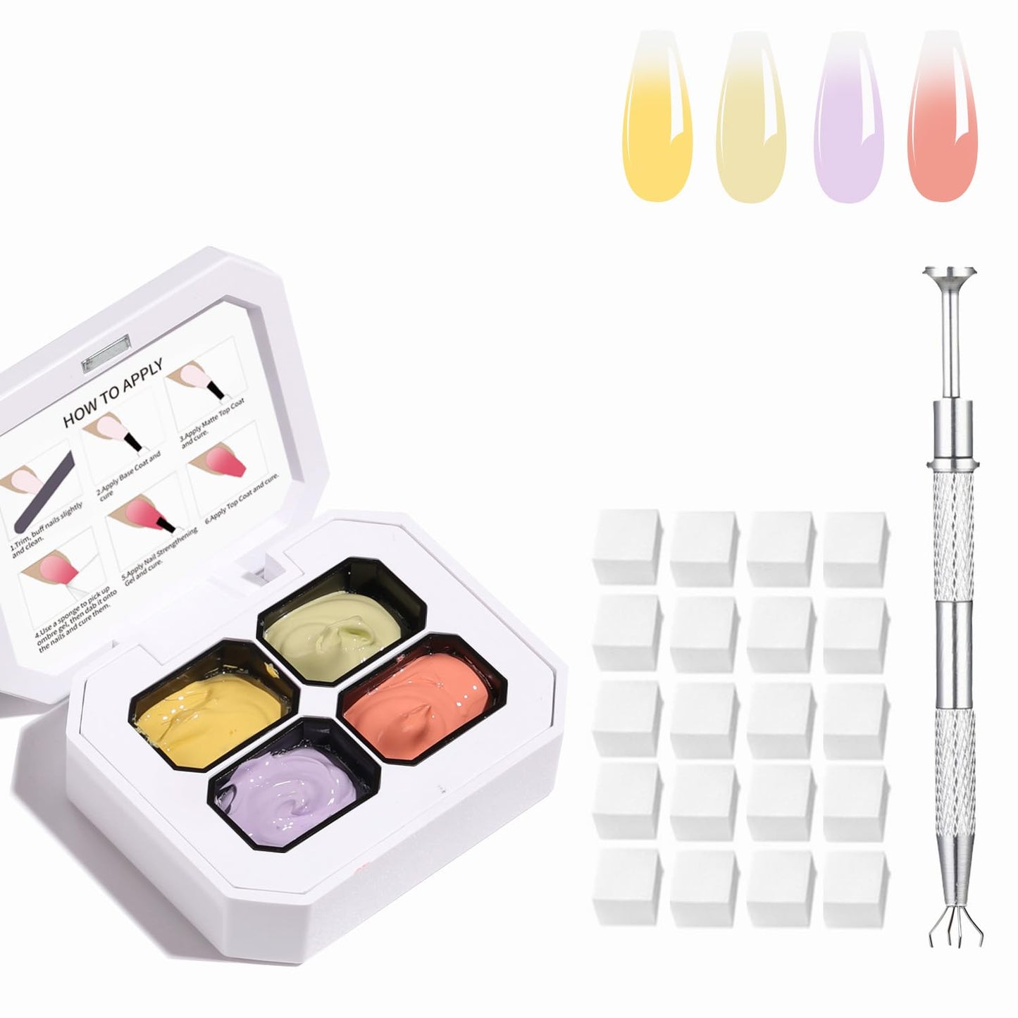 4 Colors Set Ombre Gel Nail Polish,Gel Ombre Color Palette for Nails with 20Pcs Nail Sponges for 3D Nail Art in Salon or Home Use (OMBER7)