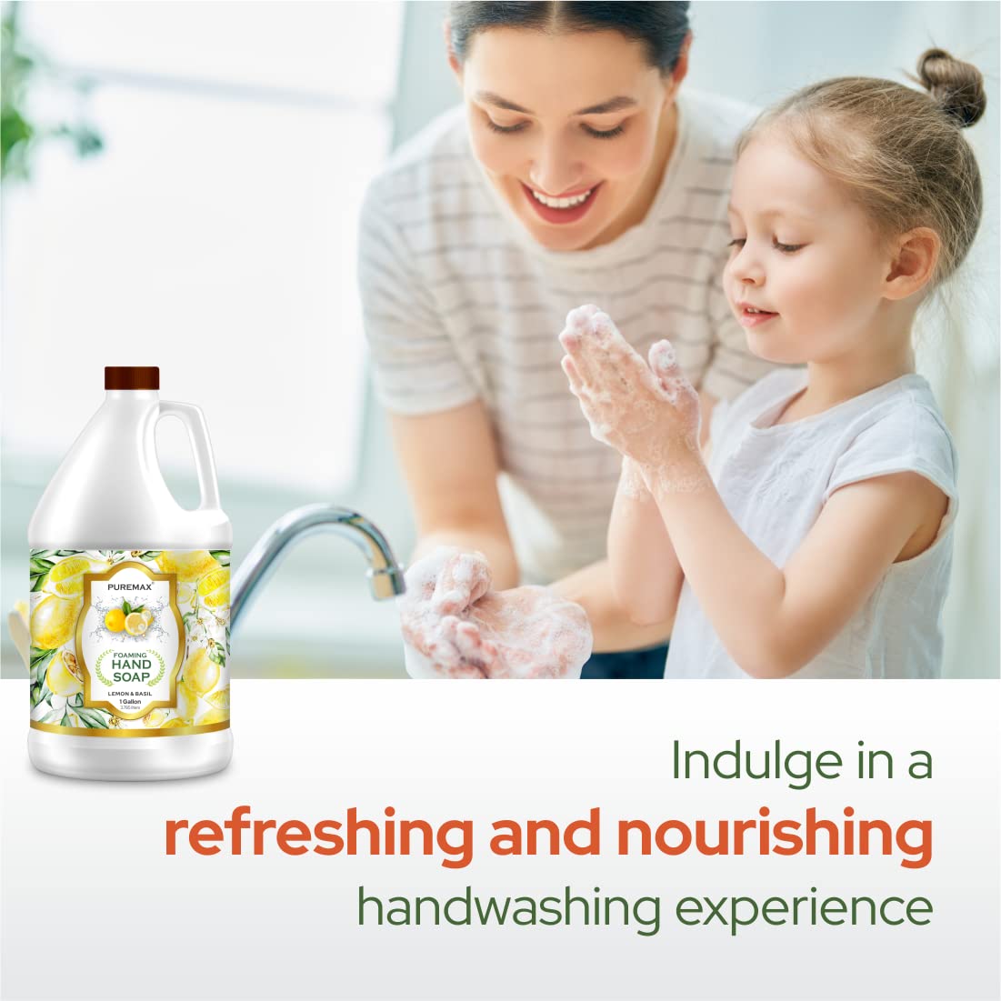 Foaming Hand Soap Refills | Lemon Basil | All-Natural | Gentle, Moisturizing | Made in USA | 128 Fl Oz (1 Gallon)