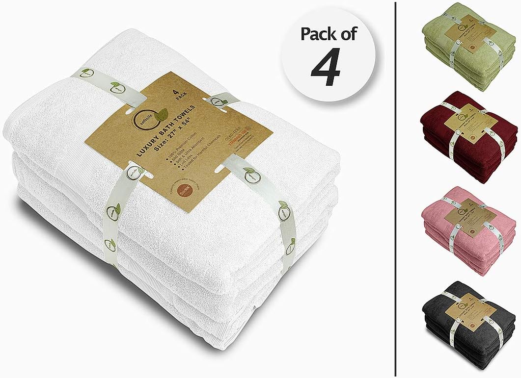 Softolle Luxury Bath Towels Set of 4 (27” x 54”) | Towels for Bathroom | Super Soft | Highly Absorbent Towels for Home, Spa, Gym (White)