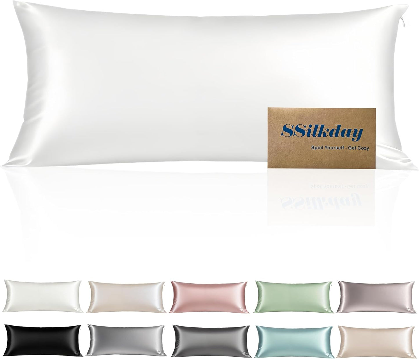 Mulberry Silk Body Pillow Pillowcase with Zipper, Ultra Smooth Soft Breathable Cooling Pillow Cases for Hot Sleepers, Silk Satin Body Pillow Cover for Hair and Skin (Cream White, 20×54 Inches, 1 Pack)