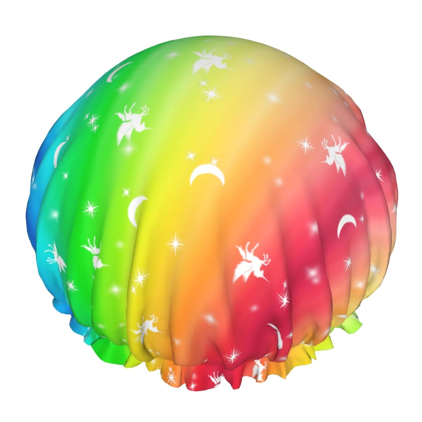 Rainbow Shower Caps Colorful Dual-Layer Waterproof Bath Hat Reusable Hair Caps Elastic Hair Hat for Shower Cooking Clean Makeup Travel