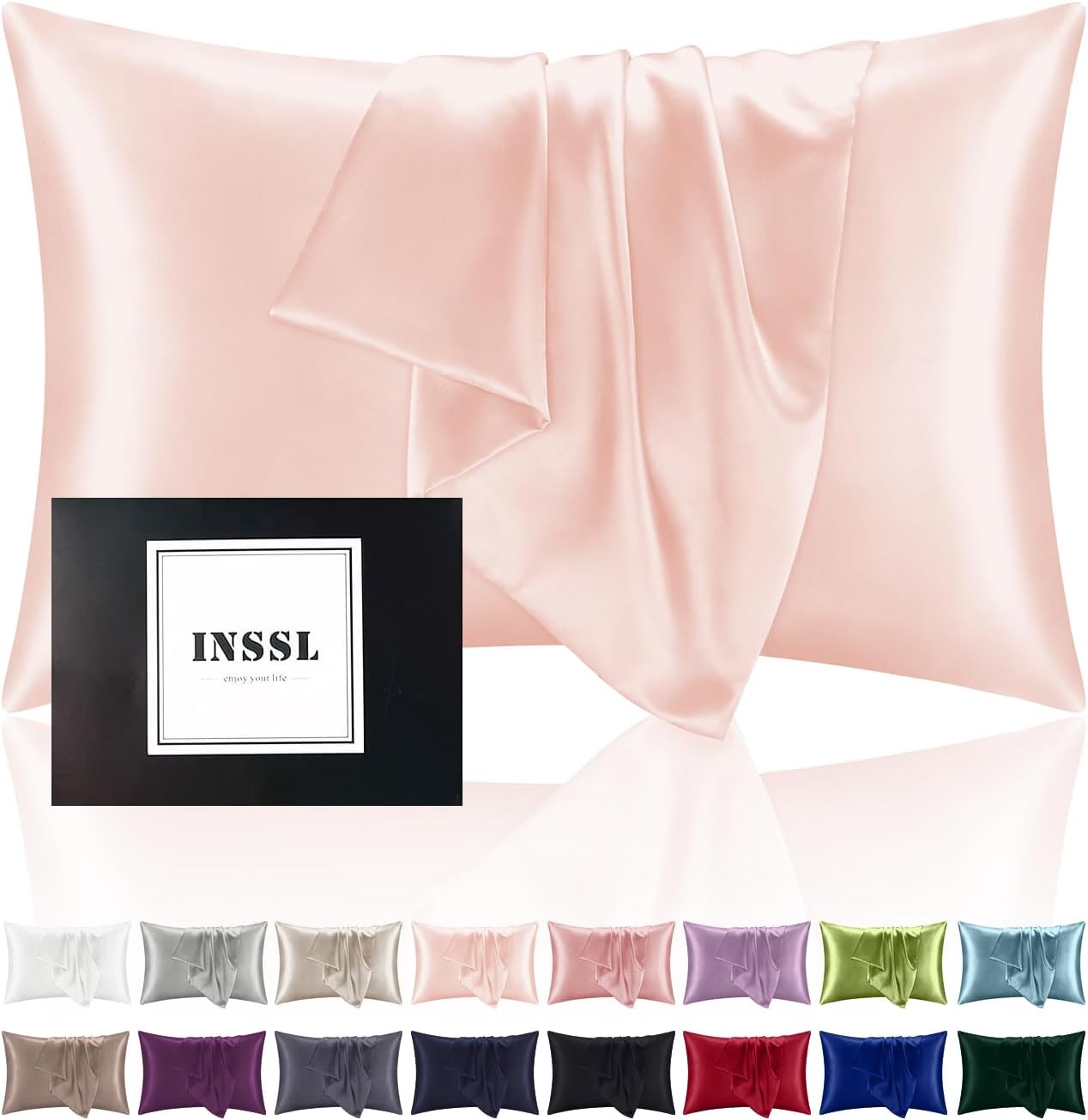 INSSL Silk Pillowcase for Women, Mulberry Silk Pillowcase for Hair an Skin and Stay Comfortable and Breathable During Sleep. (Pink, 20"×26")