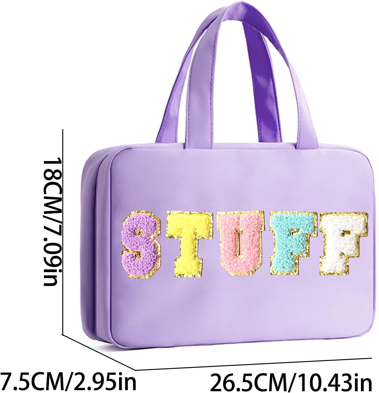 Toiletry Bag for Women Chenille Letter Makeup Bag Water-resistant Cosmetic Bag Travel Bag with Hanging Hook Preppy for Store Toiletries Cosmetic Accessories Large Capacity Purple