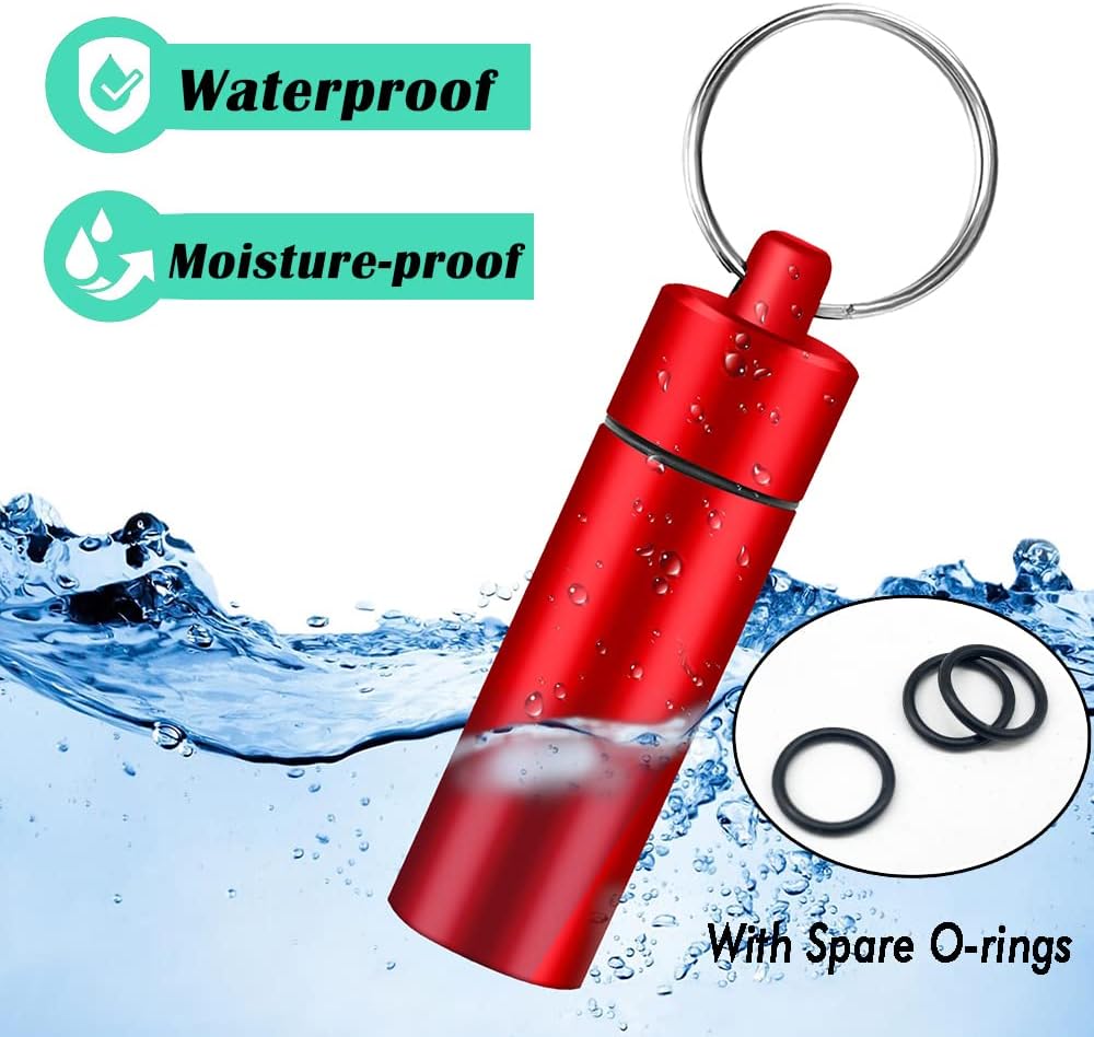3 Packs Keychain Pill Holder, EFFIET Waterproof Pill Fob Case Box Outdoor Container for Emergency Medicine Foam Earplug Storage Case with Ear Plugs (Silver-Matt-Red)