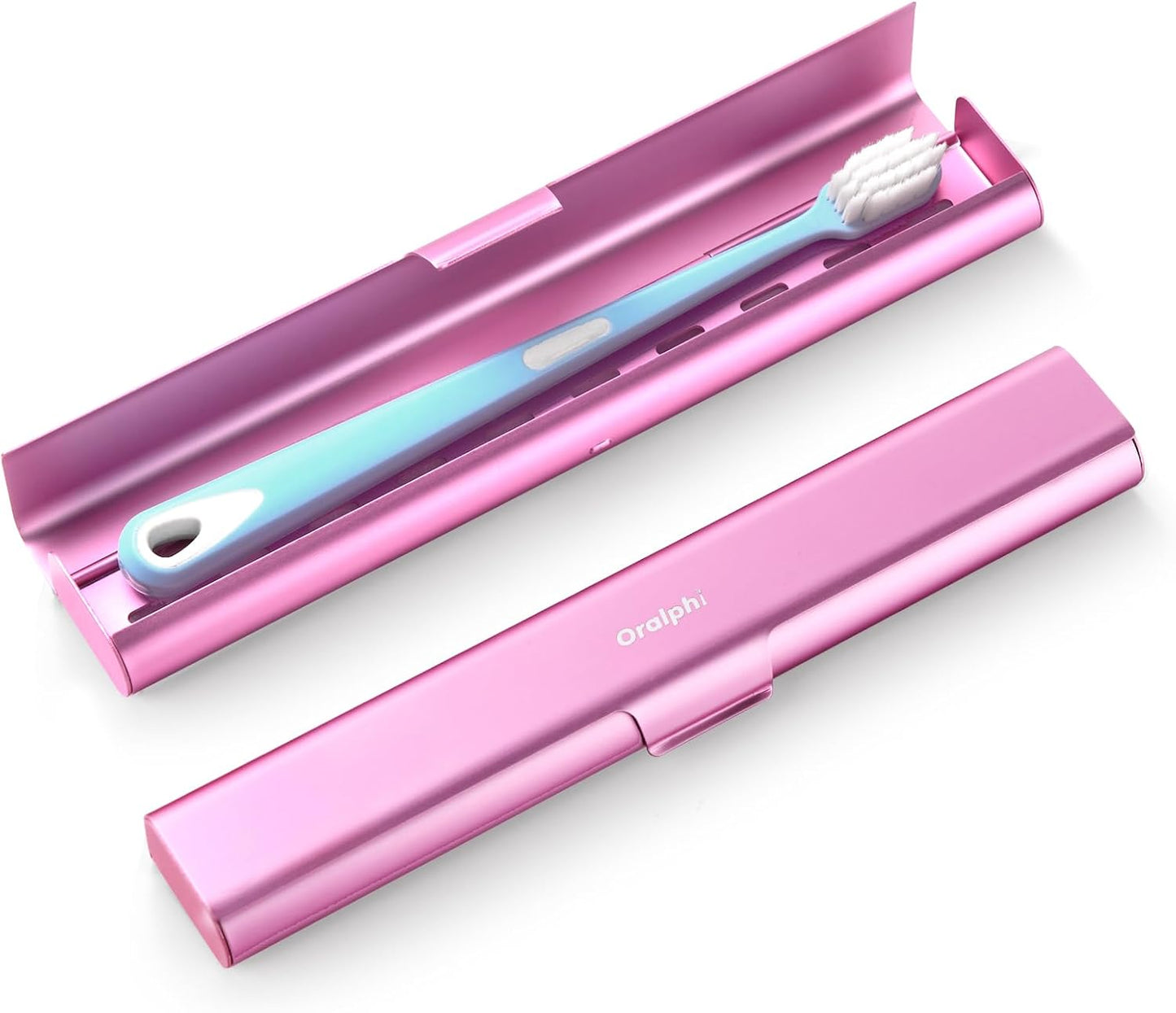 Aluminum Toothbrush Travel Case, Portable Travel Toothbrush Holder, Durable Manual Toothbrush Box Container for Traveling, Bathroom, Camping, Business Trip-Pink