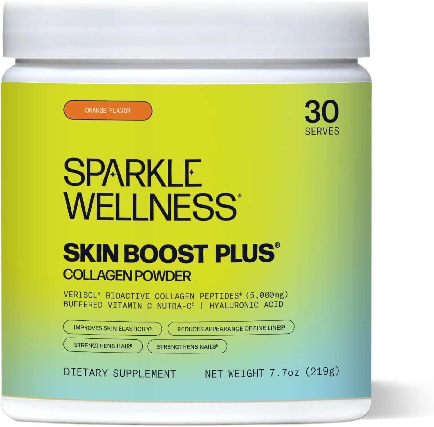 Sparkle Wellness VERISOL Bioactive Hydrolyzed Collagen Peptides | Collagen Powder Supplement with Vitamin C & Hyaluronic Acid for Hair, Skin, and Nail Health | Skin Boost Plus (Orange) [30-Serves]