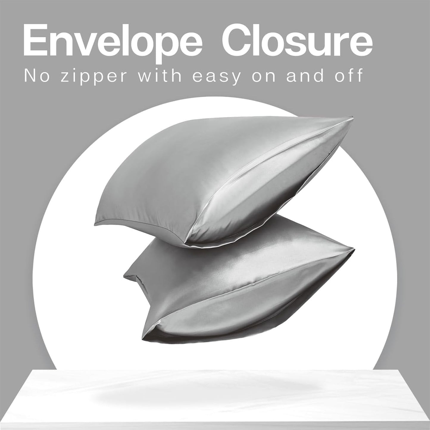 MR&HM Satin Pillowcase for Hair and Skin, Silk Satin Pillowcase 2 Pack, King Size Pillow Cases Set of 2, Silky Pillow Cover with Envelope Closure (20x36, Silver Grey)