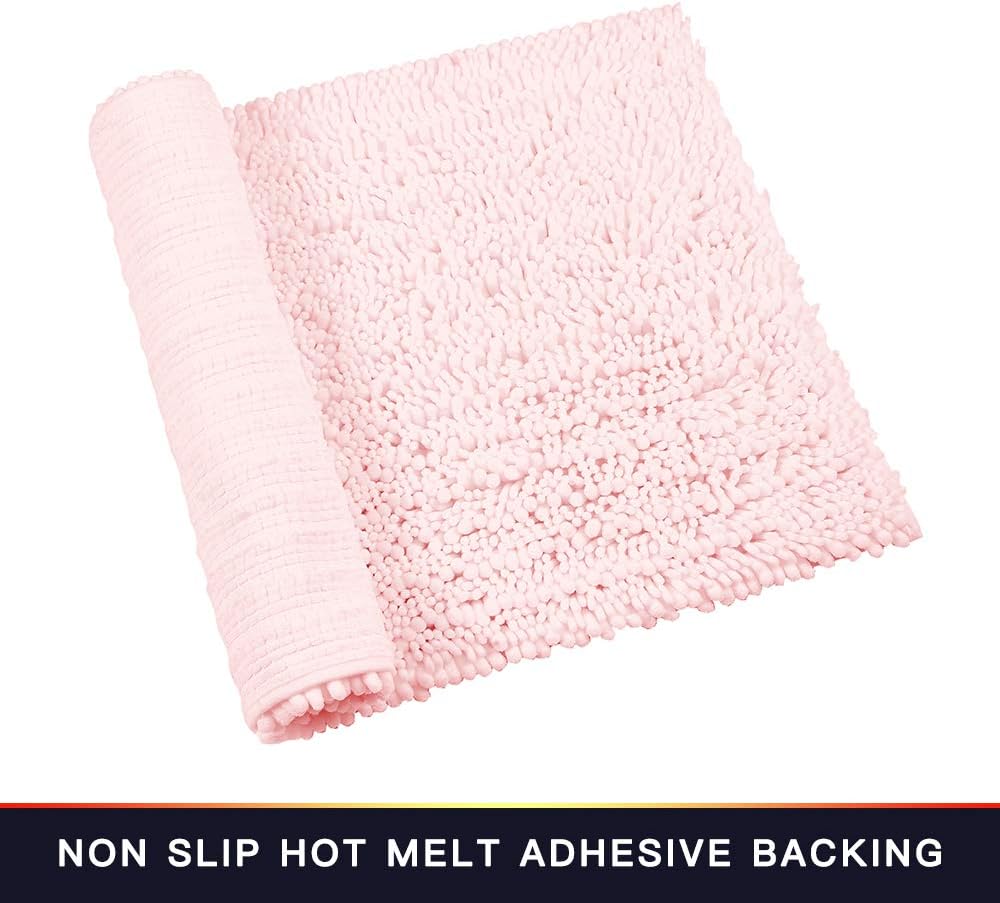 Walensee Bathroom Rug Non Slip Bath Mat (32x20 Inch Blush) Water Absorbent Super Soft Shaggy Chenille Machine Washable Dry Extra Thick Perfect Absorbant Best Large Plush Carpet for Shower Floor