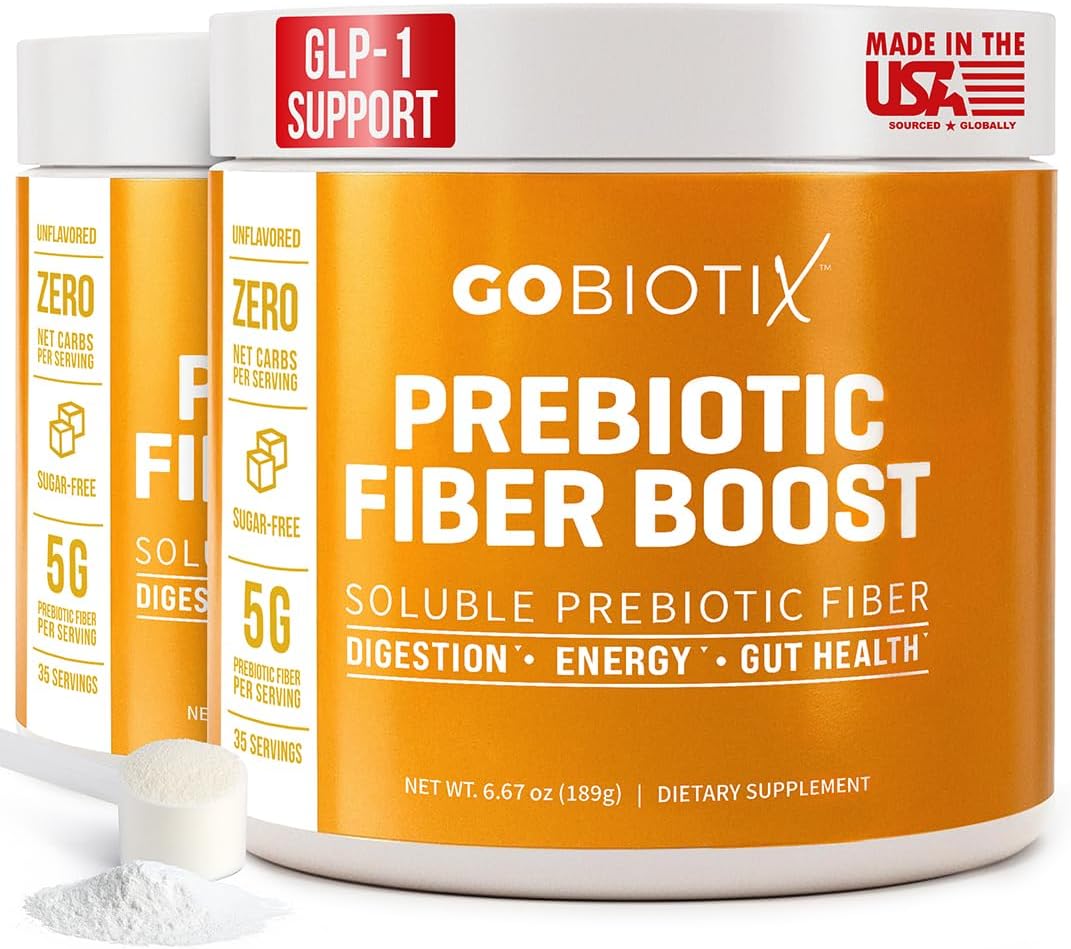 GoBiotix Fiber Supplement Powder with Prebiotics for Digestive Health and GLP-1 Support, Soluble Fiber for Gut Health & Debloat, Keto, Vegan, Gluten & Sugar Free, 35 Servings (2 Pack)
