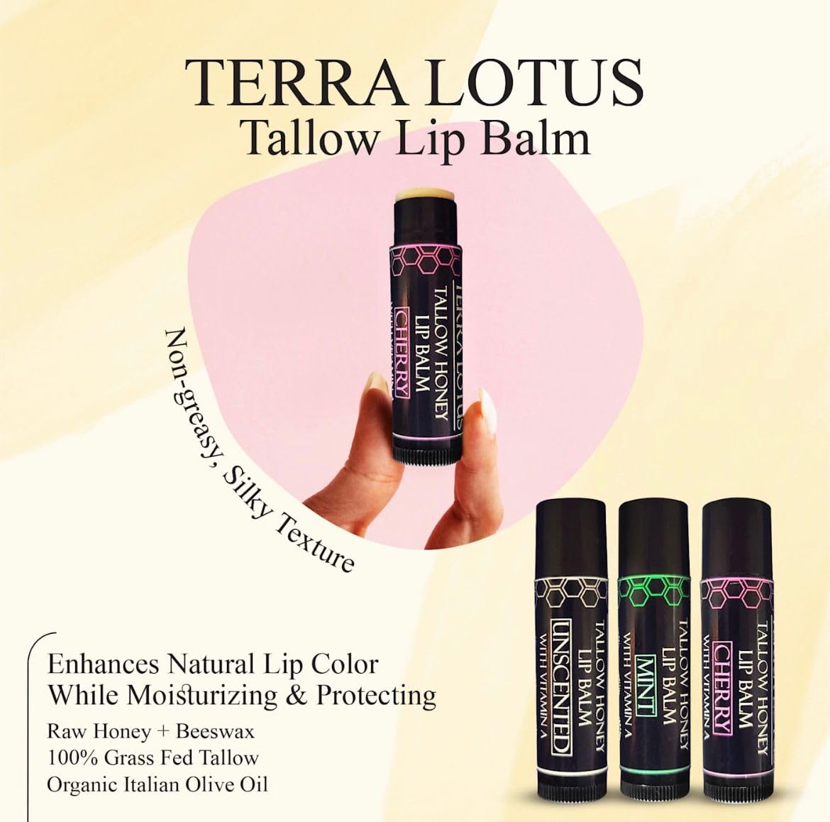 Organic Tallow Lip Balm (5 Pack) - Hydrating With Organic Italian Olive Oil, Pure Grass Fed Tallow, and Beeswax - Long Lasting Lip Therapy (5 Pack, Fresh Mint)