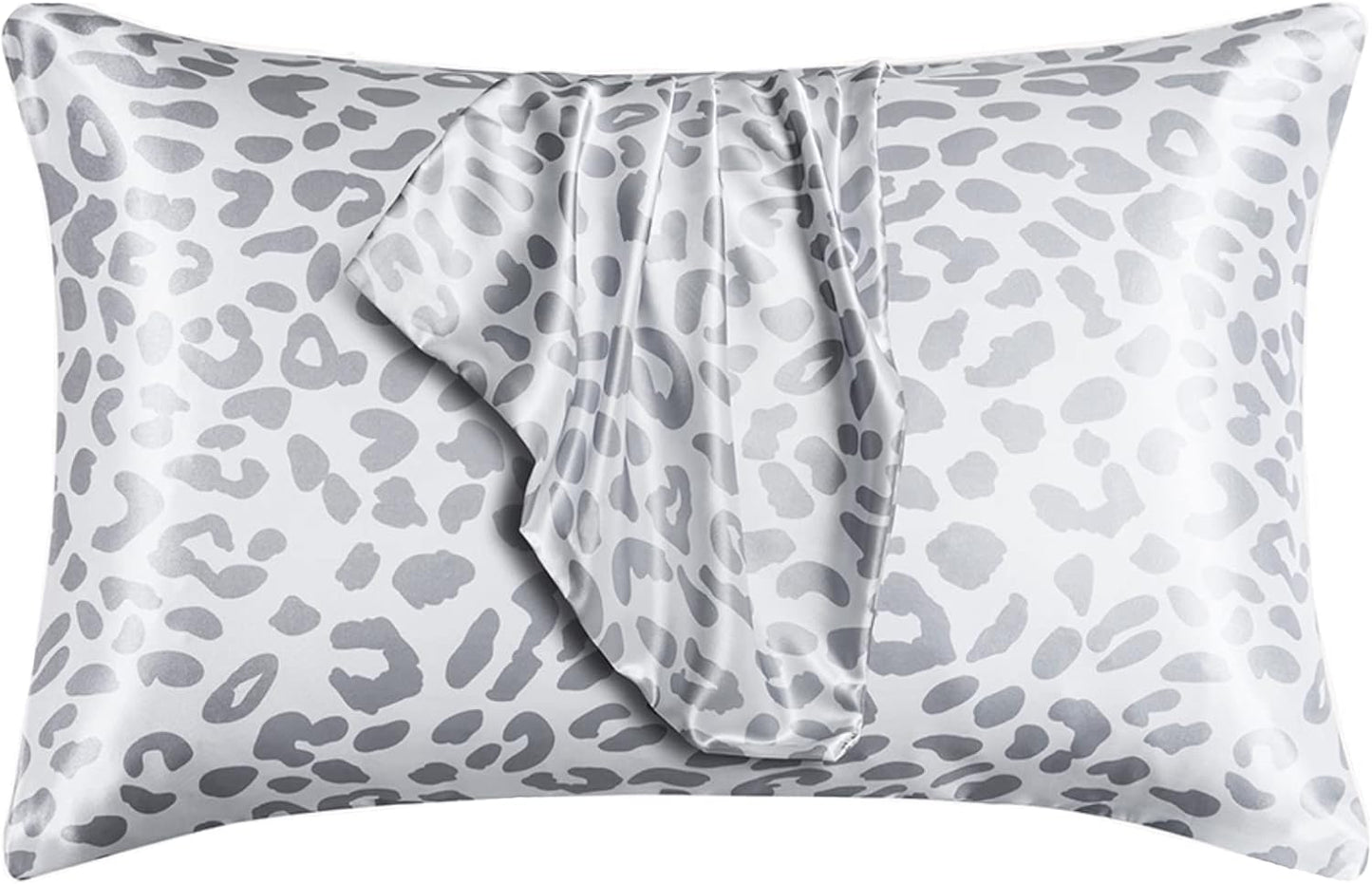 Silky Satin Toddler Pillowcases Pack of 2, 13x18 Inches Grey Leopard Printed Travel Pillowcases with Envelope Closure, Small Kids Pillow Cases Covers