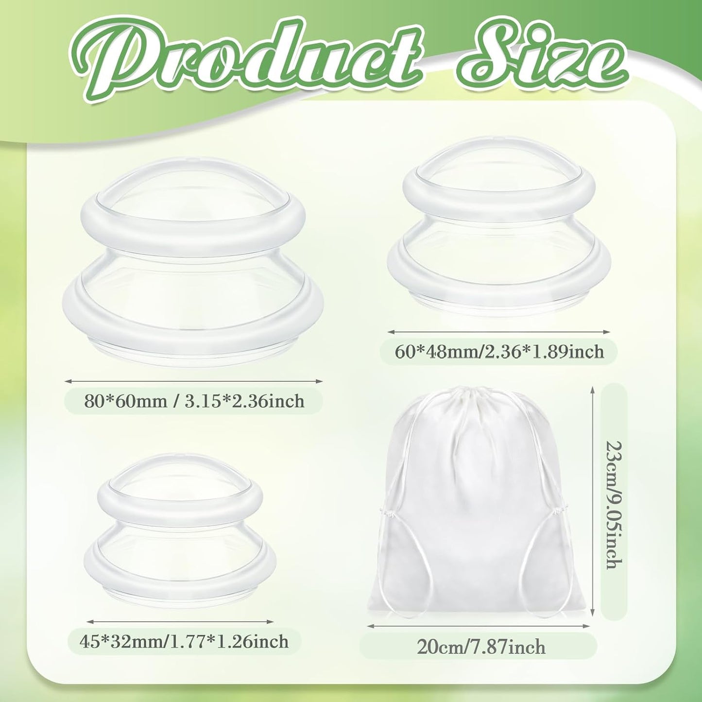 TrelaCo 6 Pcs Cupping Kit for Massage Therapy 3 Sizes Silicone Cupping Set Chinese Massage Therapy for Studio Household Cellulite Joint Pain Muscle Pain(Clear)