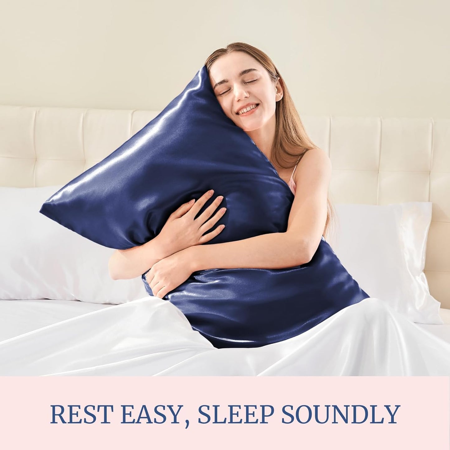 BEDELITE Satin Pillowcase for Hair and Skin, Super Soft Similar to Silk Pillow Cases 4 Pack with Envelope Closure, Cooling Pillowcases for Women Men (20"x40" King Size, Navy)