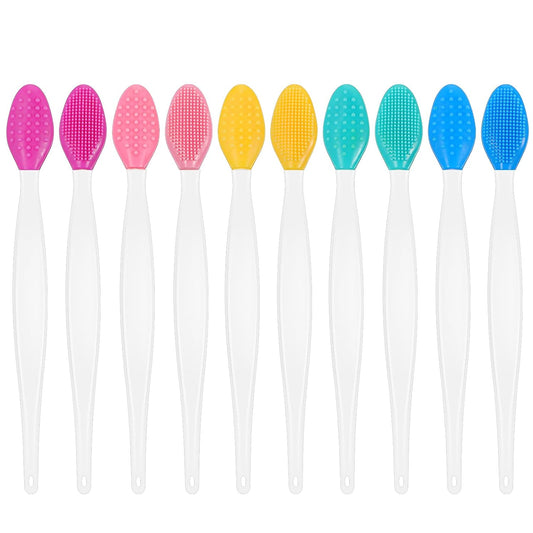 Soft Double-Side Lips Brush, 10Pcs Silicone Face Scrubber, Lip Scrub Brushes, Nose Clean Scrubber, Blackhead Removal Brushes, Gentle Exfoliating Tool for Lips Care Beauty (5 colors)