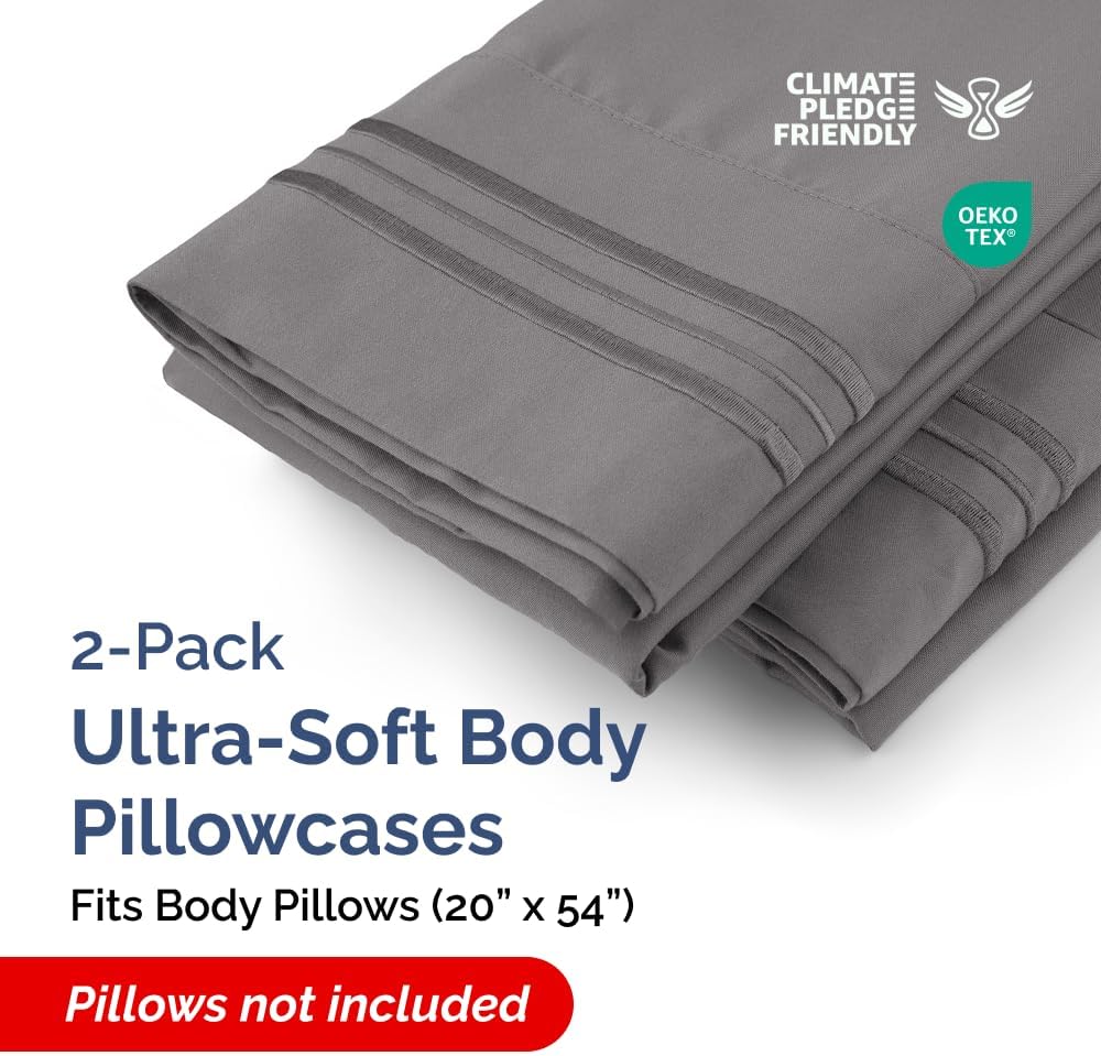 Long Pillowcases - Body Pillow Cover - Long Pillow Insert for Sleeping, Side Sleepers - Soft & Breathable Body Pillow Case with Envelope Enclosure - Comfy & Machine Washable - 20" x 54" (Dark Grey)