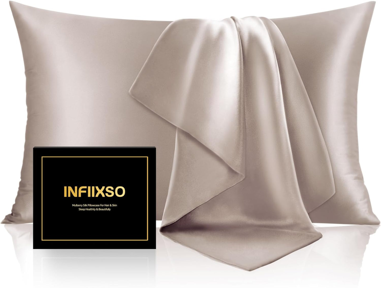INFIIXSO Mulberry Silk Pillowcase for Hair and Skin, Silk Pillow Cases King Size with Hidden Zipper 20x40 Inches, Extraordinary Smooth and Soft Cooling Pillow Cases for Hot Sleepers(Caramel, 1 Pack)