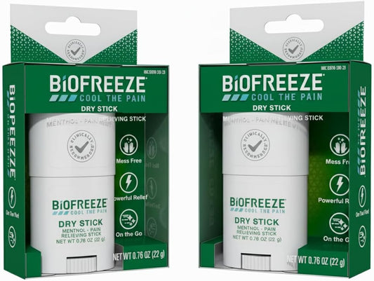 Biofreeze Dry Stick, Mess-Free Relief for Neck, Shoulder, Knee, Hip, Hand & Joint, Cooling Menthol Pain Relief Stick, 100+ Uses (Pack of 2)