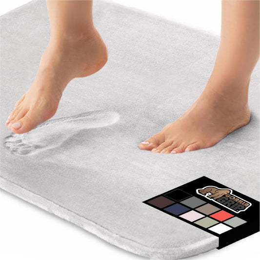 GORILLA GRIP Memory Foam Bath Rugs, Soft Absorbent Velvet Bathroom Mats, Durable Dots on Underside, Machine Washable Bathmat, Carpet Rug Room Decor for Shower Floor, 24x17 Mat, Light Gray