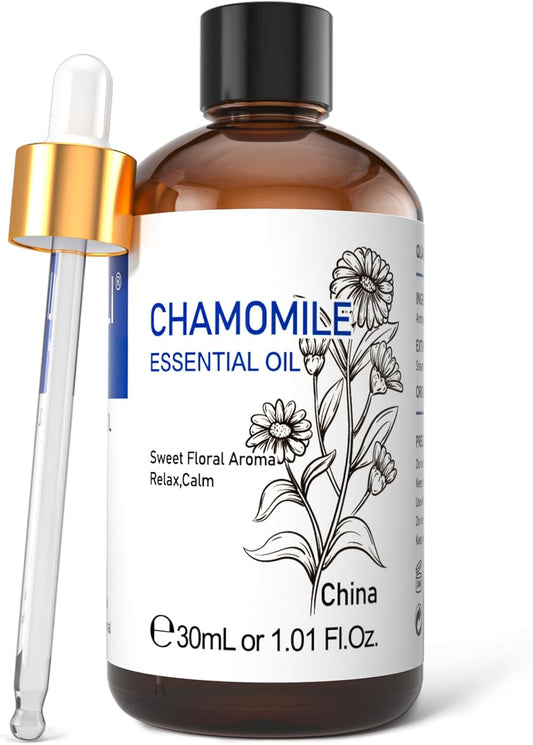 HIQILI 30ML Chamomile Essential Oil, Pure & Natural Chamomile Oil for Diffueser, Skin, Soap, Shampoo - 1.01 Fl Oz